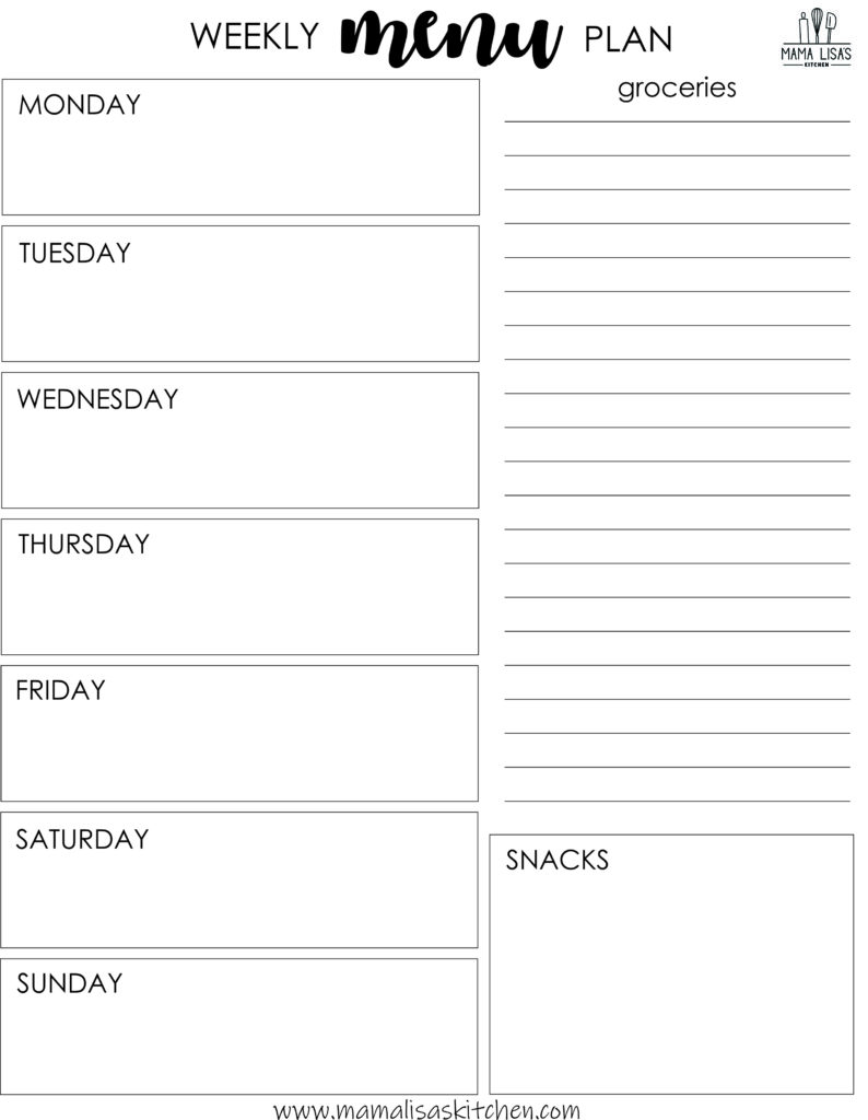 menu planning sheet
